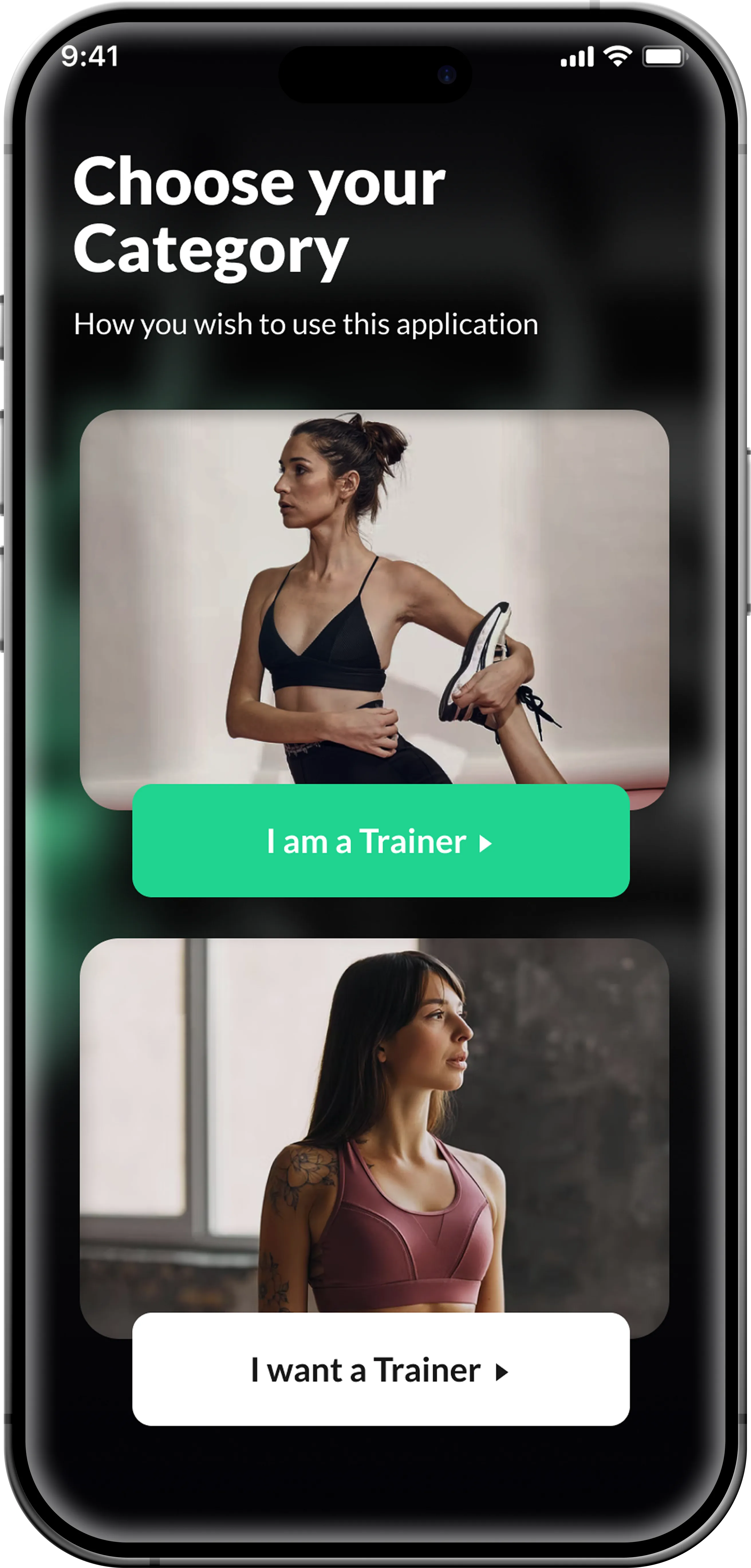 Mobile fitness app designs for Global Trainer showing workout tracking, analytics, and scheduling.