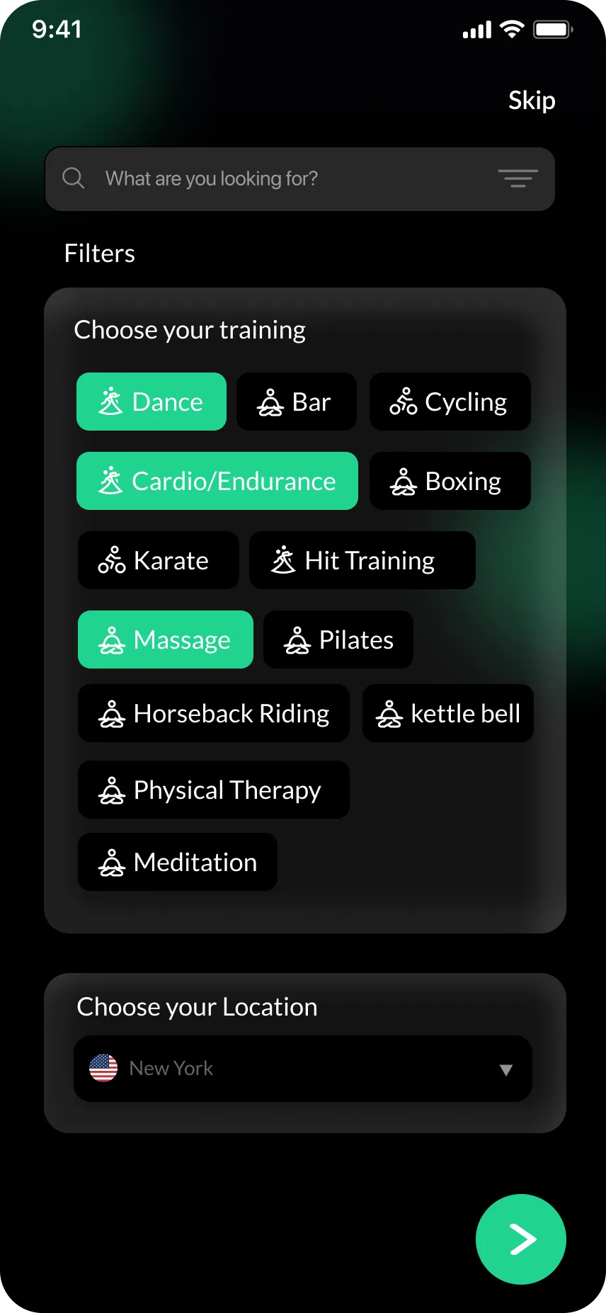 Mobile UI showing client workout plan with exercises, timers, and completion status.